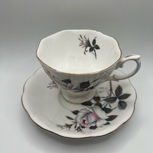 Royal Albert White and Pink Rose Teacup and Saucer Set